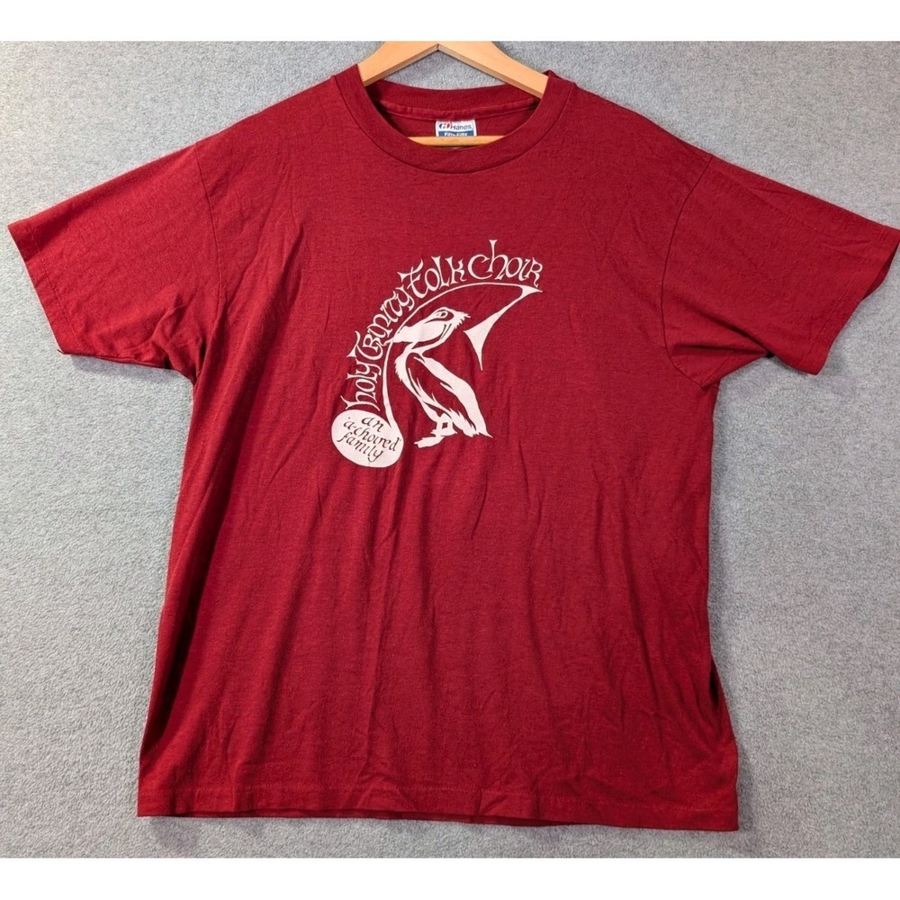 Vintage Folk Choir Pelican Graphic T-Shirt XL Hanes USA Made Single Stitch 80s